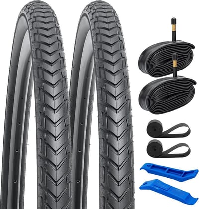 YunSCM 2Pcs Opvouwbare 28-inch Fietsbanden 28x1.60 700x40C ETRTO 42-622 en 2Pcs 700C Binnenband AV48mm Ventil, Compatibele Fietsbanden 700x40C Fietsbanden en binnenband