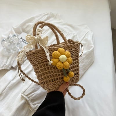Sac tissé fait main pour femme, nouveau style, sac tissé en paille pour vacances d'été, sac à main creux à une épaule pour femme gray