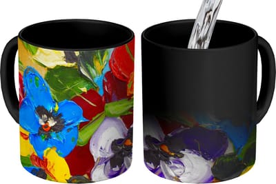 Magische Mok - Foto op Warmte Mokken - Koffiemok - Olieverf - Schilderij - Bloemen - Magic Mok - Beker - 350 ML - Theemok