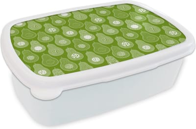 Broodtrommel Wit - Lunchbox - Brooddoos - Avocado - Patronen - Groen - 18x12x6 cm - Volwassenen