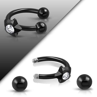 Aramat Jewels | Piercings | Zwarte oorpiercing met ster | | | |10mm | Staal | Volwassenen | Verkleurd niet