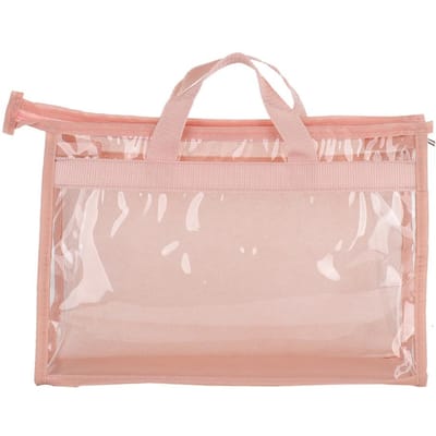 Sac de rangement pour sac à main avec fermeture éclair, poignée, PVC transparent respirant, pour suspendre, Organisateur pour placard, Rose S Type 1 white
