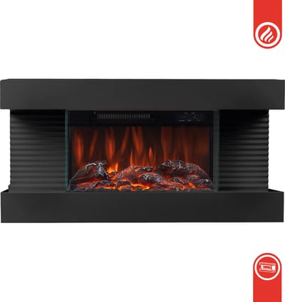 KAMINIO Elektrische haard LIZ - Elektrische wandhaard met verwarming, 3D-vlameffect, LED-sfeerverlichting, afstandsbediening - Zwart