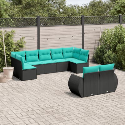 vidaXL - 9-delige - tuinbankset - met - kussens - van - zwart - polyrotan