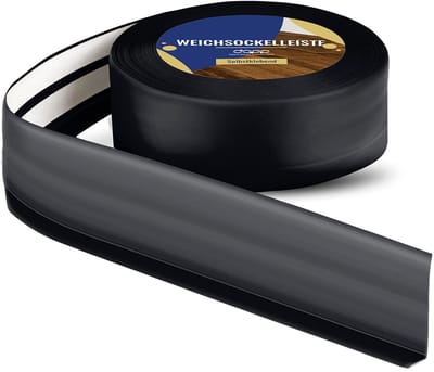 DQ-PP ZACHTE PLINT - 5 m - Zwart - 50 x 15mm - PVC - zelfklevend - knikhoek plinten rubberen strip plint hoekprofiel afsluitstrip vloerlijst