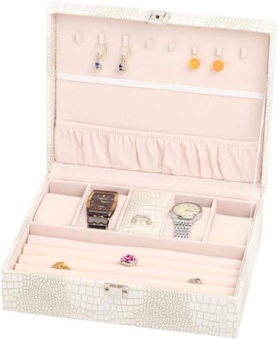 Sieraden Doos - Opbergkist Accessoires - Juwelen Organiseren - Glazen Deksel - 235x187x8CM - Wit
