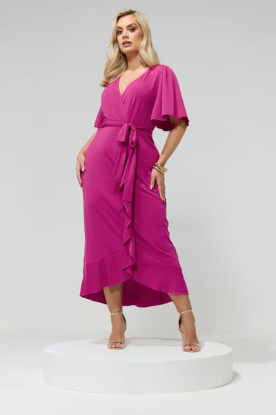 Yours London Roze Wikkelmaxijurk Met Korte Mouwen En Ruches Size 42