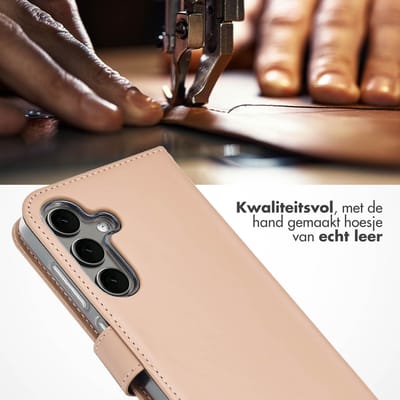Selencia Hoesje - Geschikt voor Samsung Galaxy S25 - Echt Lederen Bookcase - Dusty Pink