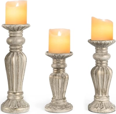 Set van 3 rustieke houten pijler kandelaars voor tafel en haard