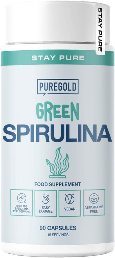 Pure Gold Green Spirulina – 90 Capsules – 15 Porties – Spirulina Poeder 3000 mg per Portie (Spirulina platensis) – Vegan