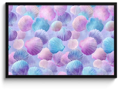 Poster in lijst - Fotolijst 90x60 cm - Posters - Schelpen - Paars - Blauw - Patroon - Posterlijst zwart - Decoratie - Wanddecoratie woonkamer - Muurdecoratie slaapkamer