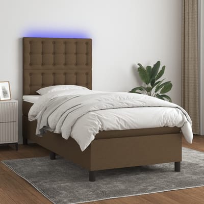 vidaXL - Boxspring - met - matras - en - LED - stof - donkerbruin - 100x200 - cm