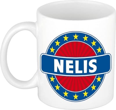 Bellatio Decorations - Nelis voornaam - koffiemok - beker - wit/blauw - 300 ml - Cadeau - Heren - Collega - Vaderdag - Verjaardag