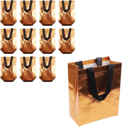 12x Luxe Gouden Cadeautasjes Holografisch met Zwarte Handvatten - Herbruikbaar Goodiebag
