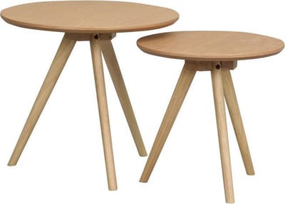 Rowico Home Yumi Bijzettafels Set van 2 - Hout - Rond - Kleine Tafeltjes - Scandinavisch - Naturel