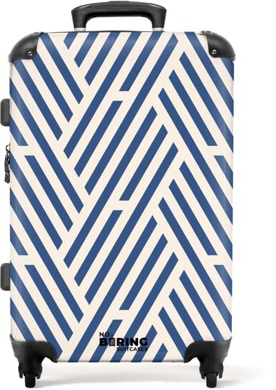 NoBoringSuitcases.com - Grote koffer - Diagonaal streeppatroon in blauw en beige - Reiskoffer met 4 wielen - Trolley op wieltjes - Rolkoffer groot - 72 liter - Ruimbagage valies 20kg - Valiezen voor volwassenen