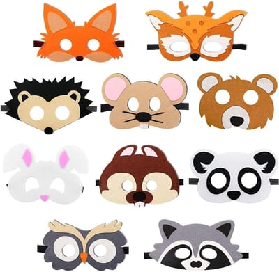 Dierenmaskers voor Kinderen - Set van 10 Viltmaskers voor Feestjes, Verjaardagen en Halloween, Jungle-Thema Maskers