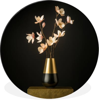 WallCircle - Wandcirkel - Muurcirkel - Sierlijk - Boeket - Goud - Vaas - Aluminium - Dibond - 30x30 cm - Binnen en Buiten