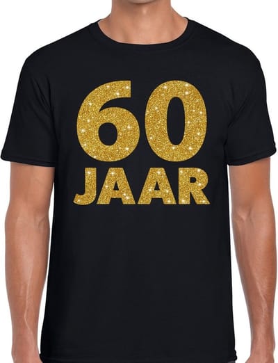 60 jaar verjaardag - gouden glitter tekst - t-shirt - zwart - heren - kleding - cadeau S