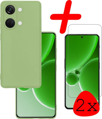 Hoesje Met 2x Screenprotector - Geschikt voor OnePlus Nord 3 - Sterk & Shockproof - Back Cover - Siliconen Case - Telefoon Hoes - Groen