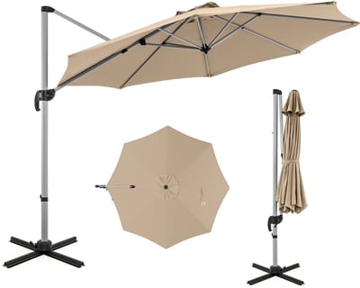 COSTWAY Parasol Ø 330 cm, zweefparasol met zwengel, 360 graden draaibaar, hellingshoek verstelbaar, UPF 50+, tuinparasol, terrasparasol, marktscherm voor tuin, terras, balkon