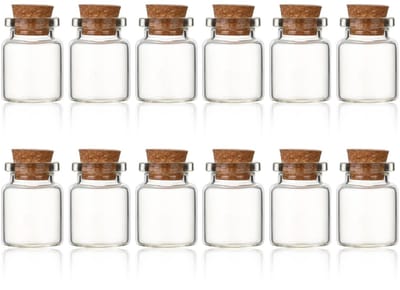 Dailygoods- Glazen Flessen 12 Stuks - Mini Potjes met Kurkdeksel - Herbruikbaar - Decoratie - DIY - Transparant 8 ml