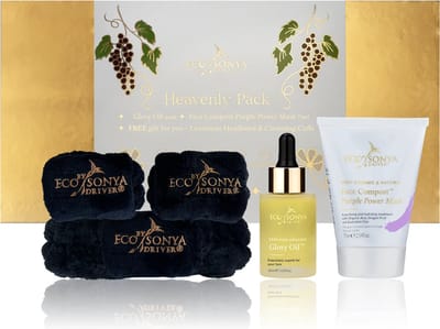 Eco By Sonya - Heavenly cadeau pack - Face Compost Purple Power Mask 75ml + Glory Oil 30ml + Luxe hoofdband + 2 luxe cleaning cuffs