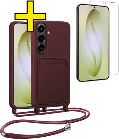 Hoesje Geschikt voor Samsung S26 Hoesje Met Koord Met Screenprotector Siliconen Case - Hoes Geschikt voor Samsung Galaxy S26 Backcover Met Afneembaar Koord - Aubergine