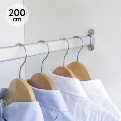 Eleganca Kledingstang Extra Zwaar - 200 cm - Kledingroede Dikwandig - Garderobestang - Aluminium - Inclusief Kastroededragers en Schroeven - Zilver