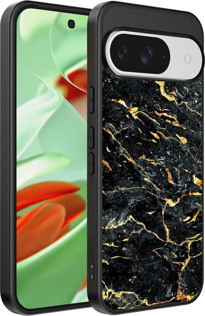 Geschikt voor Google Pixel 9 Pro Telefoonhoesje met Zwart Goud Marmer Opdruk - TPU Backcover Case Black Gold Marble Design - Zwart Goud - Smartphonica geschikt voor Google Pixel 9 Pro
