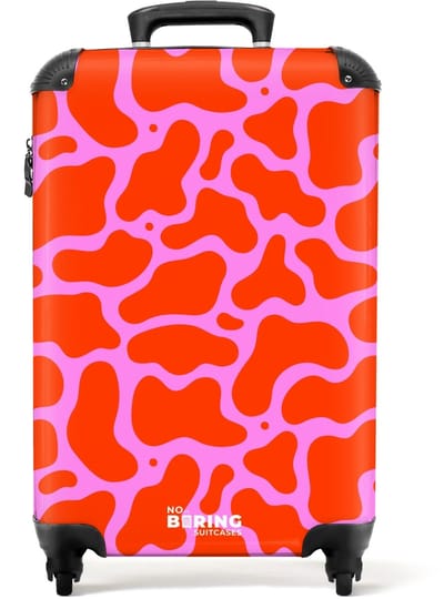 NoBoringSuitcases.com - Koffer dames - Organisch vlekkenpatroon in rood en roze - Past binnen 55x40x20 cm en 55x35x25 cm - Trolley handbagage vrouwen - Valiezen met wieltjes volwassenen - Reiskoffer op wielen - Rolkoffer lichtgewicht