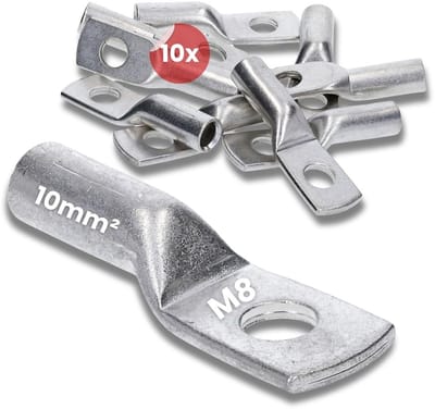 Set van 10 Koperen Kabel Schoen Ringstekkers M8 Vertind voor 10mm² Kabel