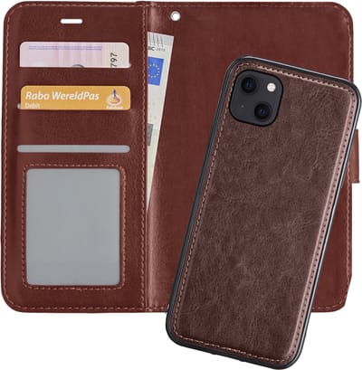 Hoes - 2 in 1 - Geschikt voor Apple iPhone 13 Mini - Met Uitneembare Hard Cover - Bookcase - Wallet Case - Met Pasjeshouder - Book Case - Uitneembaar - Pashouder - Kunstleer - Bruin