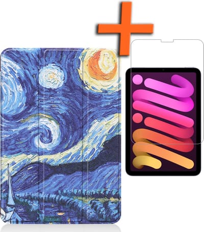 Hoesje - Geschikt voor Apple iPad Mini 6 (2021) - 8.3 inch - 6e Generatie - Met Screenprotector - Trifold Bookcase - Hard Cover - Hardcover Book Case - Tablet Hoes - Sterrenhemel