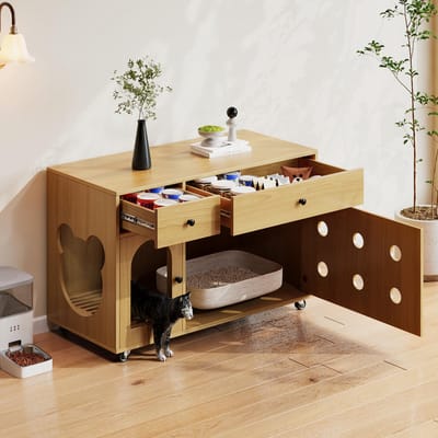 Verplaatsbare kattenbakkast - kattenhuis - met uitneembare bak - geurafscheidende ontwerp - zonder kattentoilet - 100x45x66 cm - houtkleur
