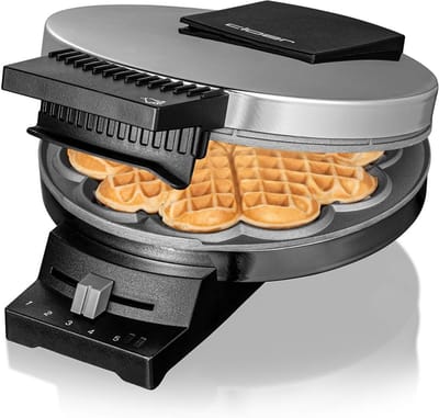 Wafelijzer voor Hartwafels met Instelbare Bruiningsgraad - 16 cm Wafelmaat, RVS