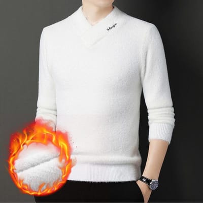 Pull Tricoté à Manches Longues Plus Velours pour Homme Jeune Décontracté Chaud Épais Hiver Tricot Laine Chemise de Fond 4XL black
