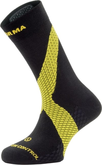 Enforma Compressiekousen met Pronatie Controle – Sport Compressiesokken – Kinesiologie Sportsokken – Hardloopsokken – Medium Compressie – Zwart/Geel – XL (45-47)
