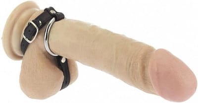 Rimba - Cock Strap - Penisband - Cockring - Luxe Leren penisbandje Met Metalen Cockring En Ballenspreider 40 mm