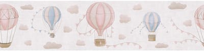 Kinderbehang Profhome 771351-GU behangrand glad met wolken mat crème beige blauw roze 5 m