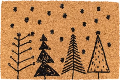 Buitenmat - Deurmat buiten - Deurmat Kerst - 60cm x 40cm x 1.5cm (LxBxH) - Bruin met Kerstbomen en Sterren