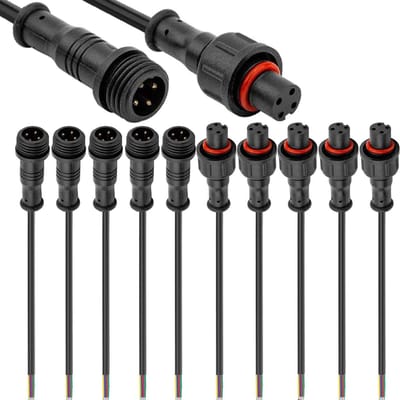 5 Paar 4 Polige Waterdichte Stekkers, Mannelijke en Vrouwelijke Connector, 4 Pin IP67 Elektrische Aansluiting met 24AWG M12 20cm Verlengkabel voor Auto, Vrachtwagen en Boot