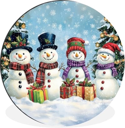 WallCircle - Wandcirkel - Muurcirkel - Vrolijk - Sneeuw - Kleurrijk - Aluminium - Dibond - 30x30 cm - Binnen en Buiten