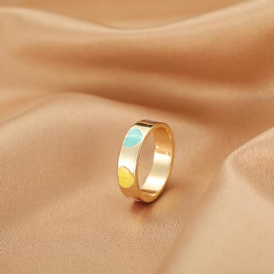 Anneaux réglables ouverts doux, anneaux en métal couleur or, multicolore, cœur, étoile, cercle en émail, bijoux pour femmes 22mm (Taille américaine 12,75 ) size 6.5 multicolore