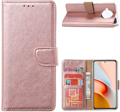 Hoesje Geschikt voor Xiaomi Redmi Note 9 Pro Hoesje wallet case cover met Pasjeshouder - Rose Goud