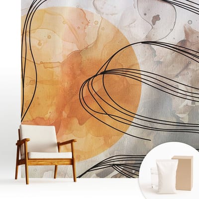 Wallfluent Behang - Harmonieuze abstractie Vliesbehang - 250x250 cm - Oranje Behang - Voor natuurliefhebbers en liefhebbers van subtiele decoratieve motieven - Behang Voor de slaapkamer, woonkamer en hal - Wandbekleding Abstractie