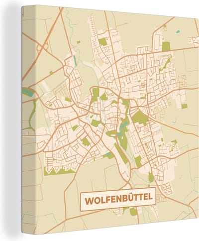 Canvas Schilderij Kaart - Wolfenbüttel - Vintage - Stadskaart - Plattegrond - 20x20 cm - Wanddecoratie