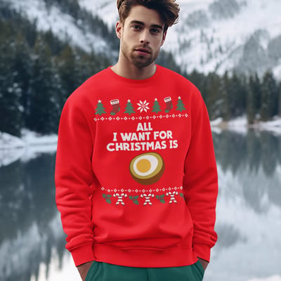 Groningen Kersttrui Rood All I Want For Christmas Is Eierbal - Maat XS - Uniseks Fit - Kerstkleding Voor Dames & Heren