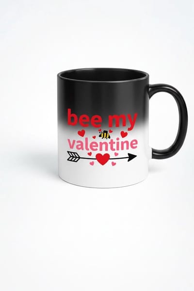 Schattige “Bee My Valentine” Zwarte Magic Mok 330 ml – Warmtegevoelige Liefde Koffiemok – Romantisch Cadeau voor Hem & Haar