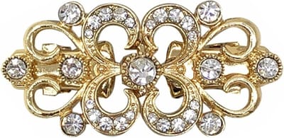 Fako Bijoux® - Vestsluiting Classic - Clip Met Haakje - Vestclip - Vestklem - Krullen Strass - Goudkleurig